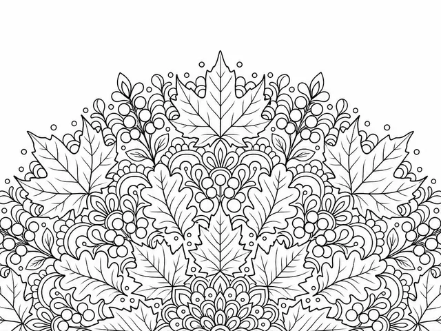 Vuxen höstmandala målarbild med lönn- och eklöv, bärklasar och fina filigranringar