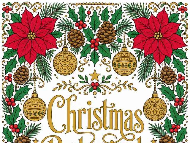 Christmas Botanicals adult coloring book front cover with holly, poinsettia, pinecones, and ornaments