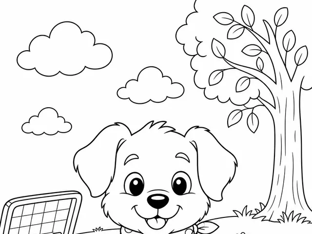 Pagina da colorare con simpatico cucciolo su coperta da picnic con biscotto e coccinella per bambini