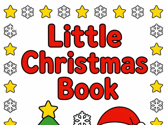 Little Christmas Book front cover with tree, Santa face, penguin, present, and snowflakes