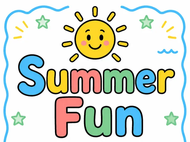 Summer Fun toddler coloring book front cover with sun, ice cream, sandcastle, pool float, and tent
