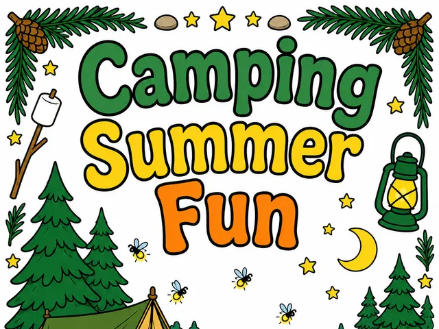 Camping Summer Fun front cover with tent, lake, campfire, canoe, and pine trees
