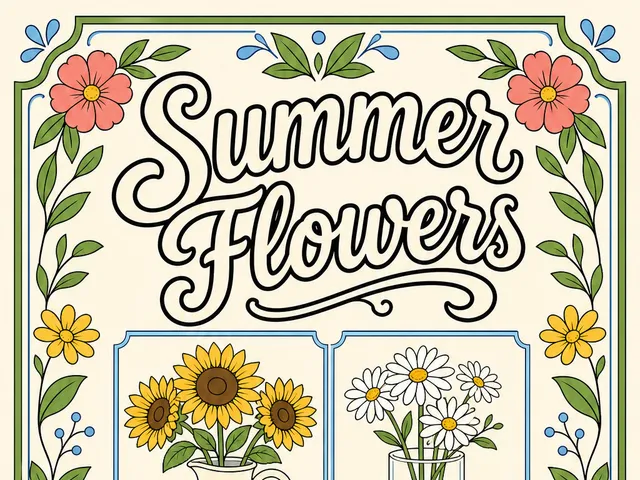 Página para colorear portada decorativa Summer Flowers con cuatro viñetas de jarrones