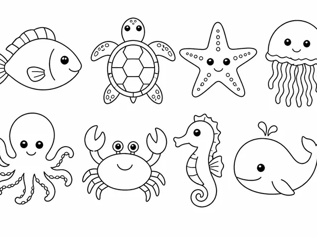 Fish turtle starfish octopus crab seahorse and whale sea creature coloring pages for preschool cutting activities