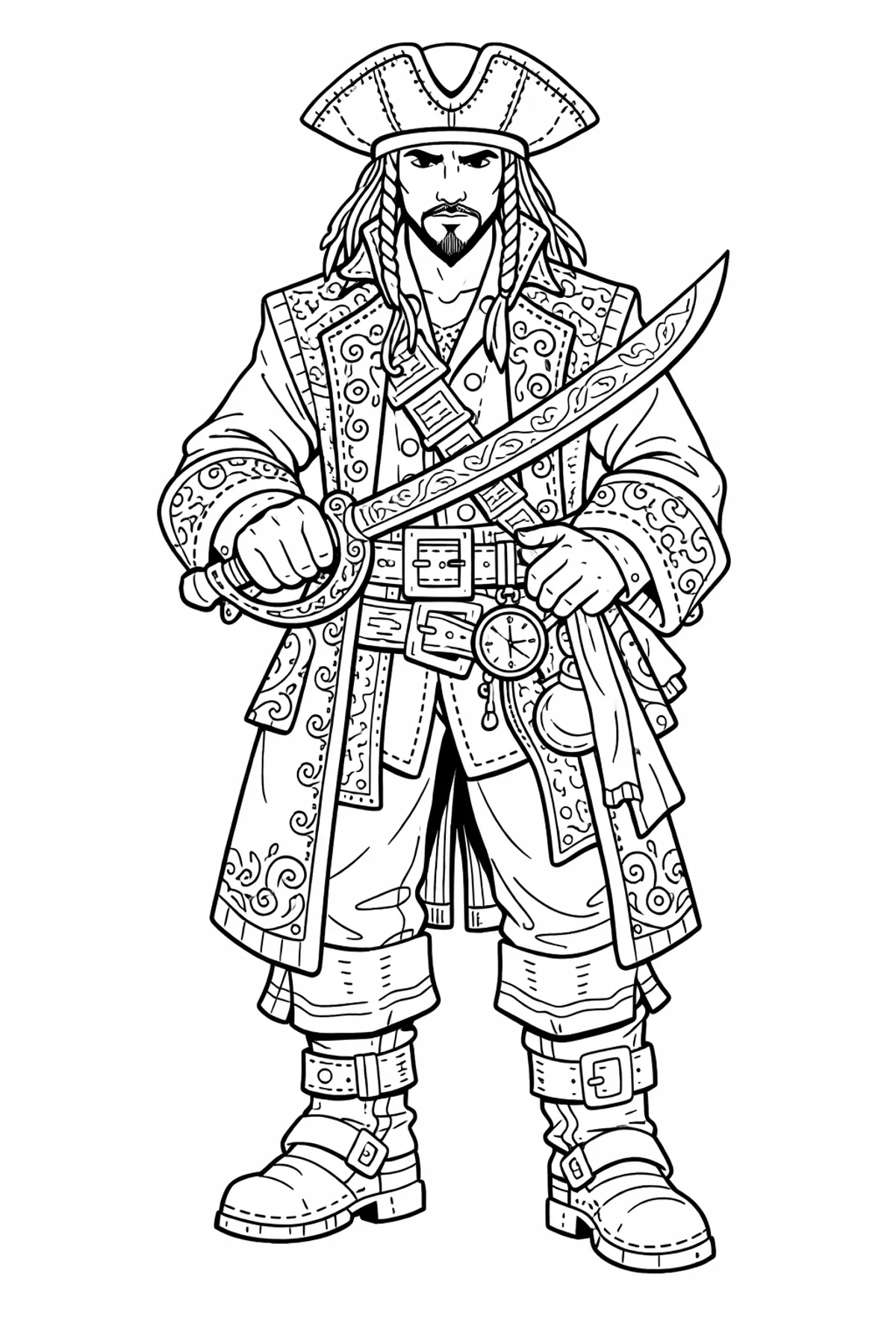 Detailed pirate coloring page example for kids ages 10 to 12
