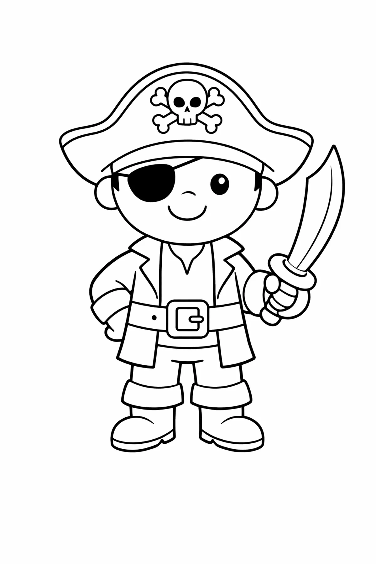 Simple pirate coloring page example for kids ages 2 to 5 with big shapes