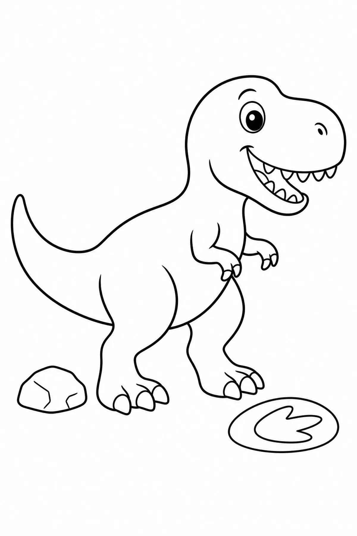Simple cartoon T-Rex coloring page for kids ages 2 to 5