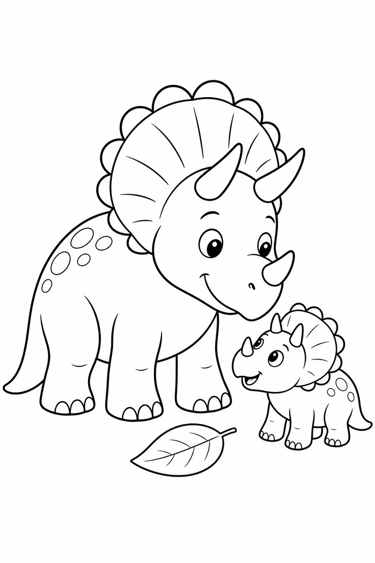 Simple Triceratops adult and baby coloring page for young kids