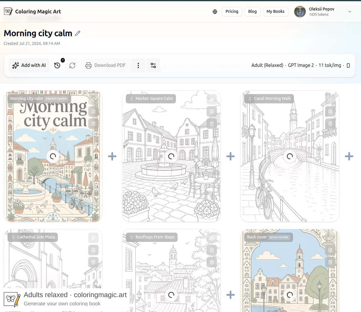 Coloring book editor regenerating full-color cover coloring pages and outline pages after a quality increase