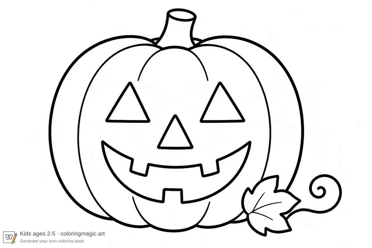 Large smiling jack-o'-lantern Halloween coloring page with bold simple lines for toddlers ages 2 to 5