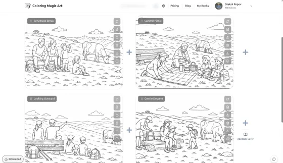 Four completed Alpine Rest coloring pages ready to download